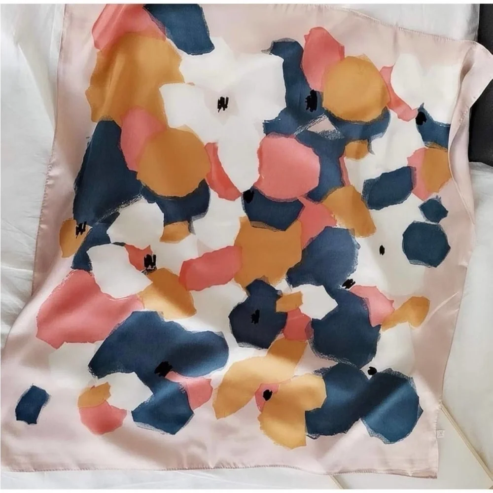 New Silk Feeling Scarf Medium Square Satin Head Scarf for Women 27.5”x27.5”